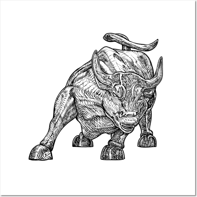 WALL STREET BULL ink portrait Wall Art by lautir